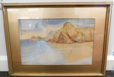 Wallace Bennetto (20thC). An English seascape, cliffs on a summer day, watercolour, signed and dated, 28cm x 46cm and another similar - pair. - 6