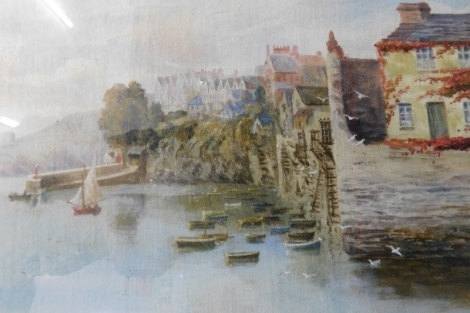 Lizzie Clarke-Hall (20thC). Calm seascape, cottages on a cliff face, oil on paper, signed, 18cm x 26cm.