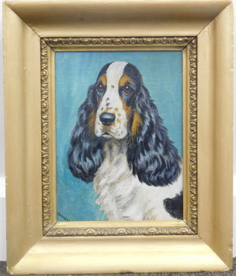 D. Johnson (20thC). Evening Glow, oil on board, signed and titled, 27cm x 35cm, four further dog portraits. (5) - 10