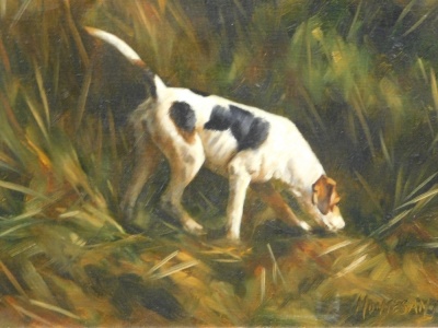 Sophia Dakin Montesanto (20thC). Hound in the rough, oil on canvas, signed, 30cm x 40cm.