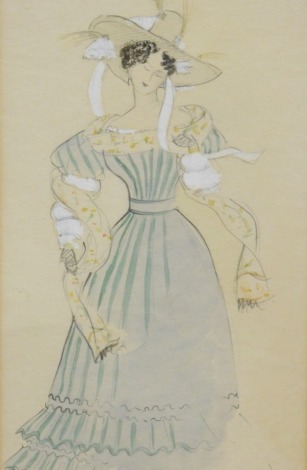 20thC School. Figure of a lady in flowing robes, portrait, watercolour, unsigned, 30cm x 18cm.