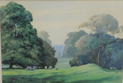 Henry Stanley (1903-1999). Sheep in field with trees in the distance, watercolour, signed, 32cm x 46cm.