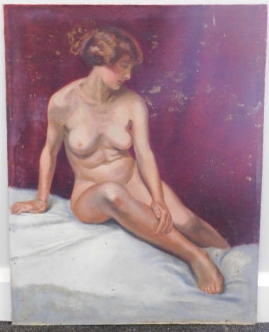 Henry Stanley (1903-1999). Nude female seated, oil on board, unsigned, 70cm x 55cm, various other landscapes, oils, pictures, etc. (a quantity)