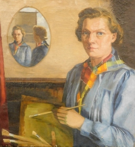 20thC School. Portrait of a lady, oil on canvas, unsigned, 63cm x 57cm.