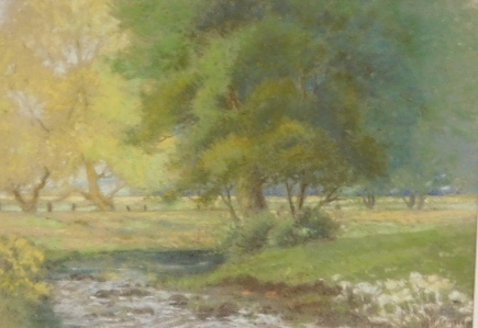 A.A. Taylor. (20thC). River landscape, trees in the distance, pastel, signed and dated 1934, 25cm x 40cm.