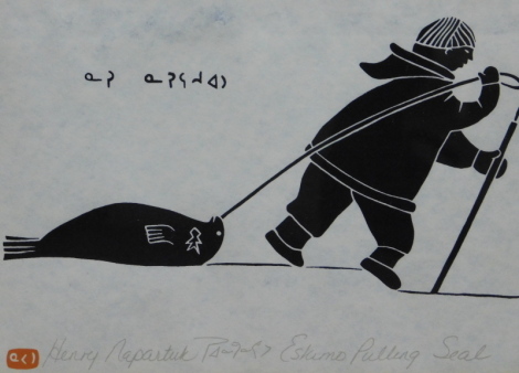 Henry Napartuk (20thC). Eskimo and seal, lino cut, signed and titled, 17cm x 24cm.