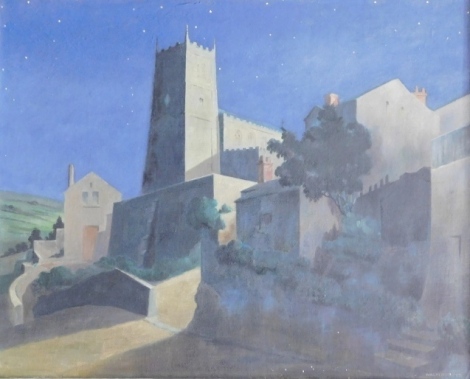 Walter Potts (1883-1965). St Michael's Church Mottram, oil on board, signed, attributed verso, 44cm x 55cm.