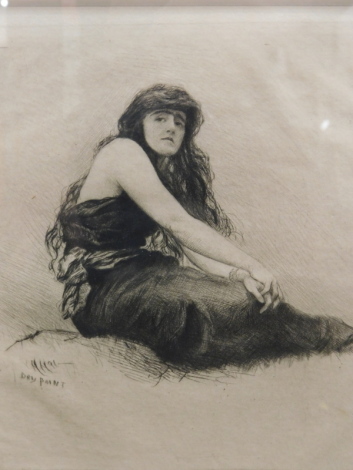 Hubert Von Herkomer (1849-1914). Gwenddydd, dry point etching, signed, 15cm x 15cm, and another, labels verso Phillips 46/2, handwritten label and title to one. (2)