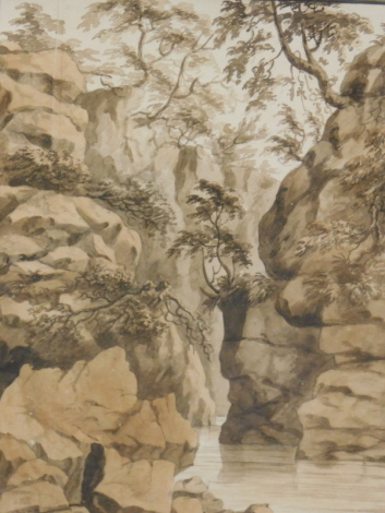 H. Scott (20thC). Rocks at Croy, Professor Richardson's nee Buchannan, watercolour, signed, dated, Handwritten attribution and title verso, 39cm x 29cm.