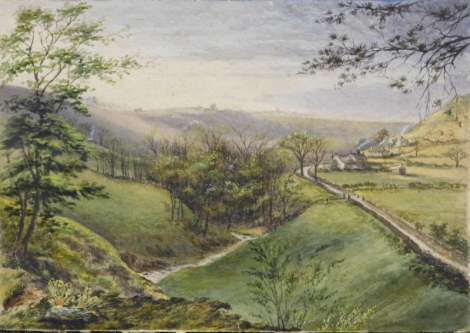 Manner of Schofield. Tree, stream and path before cottage, watercolour, unsigned, 19cm x 26cm, Laingdale Valley, print, R.G. Barton. Lincoln Cathedral, artist signed limited edition print, 206/500, etc. (a quantity)