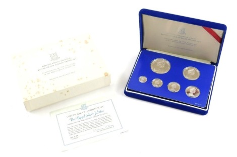 A British Virgin Islands Royal Silver Jubilee proof coin set, commemorating the 25th Anniversary of Her Majesty Queen Elizabeth II, six coins in outer case with box.