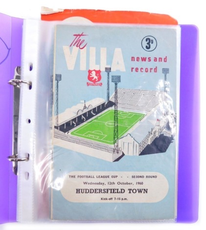 Various Aston Villa related ephemera and programmes, to include vs Rotherham United 1961, various other 1960s. (1 album)