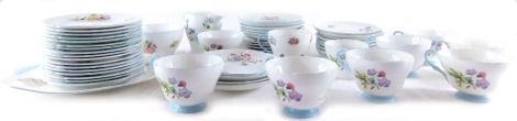 A Shelley Wild Flowers pattern part tea service, to include serving plate, 23cm wide, cups, saucers, milk jug, sugar bowl, printed marks beneath, (a quantity)