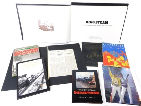 Various ephemera, Queen photographic print, Freddie Mercury and Brian May, books, steam related, The Last Days Of Steam Northamptonshire, folio, other prints, pictures, etc. (a quantity)