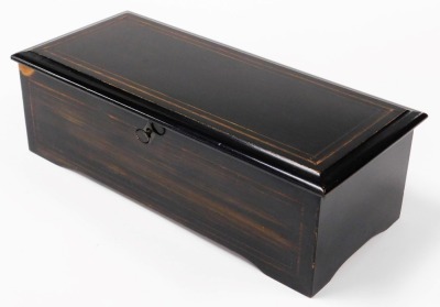 A late 19thC Swiss musical box, playing six airs, in an ebonised case, 42cm wide. - 5