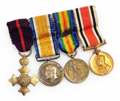 A group of World War I miniature medals, comprising OBE military, Great War and Victory Medals, with oak leaf, and a Special Constabulary Faithful Service medal, together with a group of World War II and later miniature medals, comprising 1939-45 Star, Af - 4