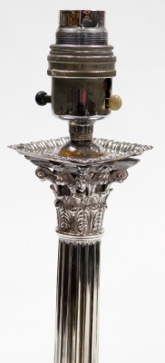 A George II silver Corinthian column candlestick, converted to electricity, on a loaded base, Samuel Smith III, London 1759, 38cm high overall. - 2