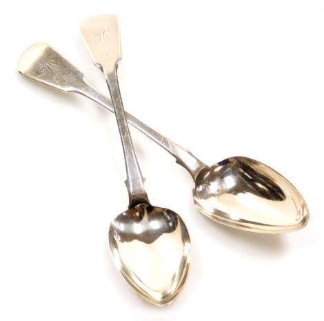 A pair of George IV silver Fiddle pattern tablespoons, bearing initials, Henry and Charles Day, London 1821, 3.64oz.