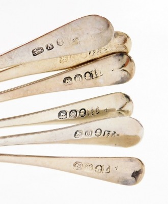 Two sets of six George III silver Old English pattern teaspoons, each bearing initials, dates for London 1789 and 1796, 4.72oz. - 2