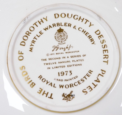 Six Royal Worcester porcelain 'The Birds Of Dorothy Doughty' dessert plates, limited edition, three boxed, comprising A Paradise Wydah, Blackburnian Warbler & Weston Hemlock, Blue-Grey Gnatcatchers, Blue-Winged Sivas and Bamboo, Blue Tits & Witch Hazel, a - 2