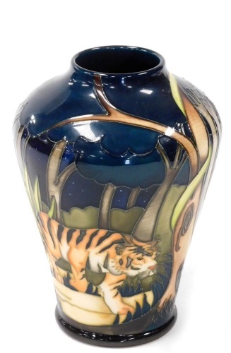 A Moorcroft Pottery vase decorated in the Tyger Tyger pattern, designed by Vicky Lovatt 2008, painted and impressed marks, 15cm high.