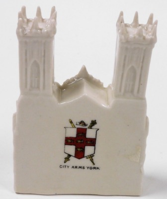 A group of crested china, to include York Minister west front, St Ives Lion, Boston Church, Chesterfield Parish Church, etc. (1 tray) - 2