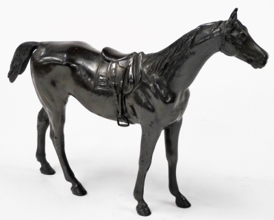 A bronzed spelter model of a thorough bred horse, bears SP in a shield mark, 31cm wide. - 2