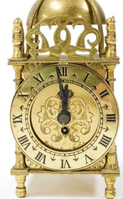 A Smiths brass Nell Gwynne bijou lantern clock, with clock work movement, key, boxed with certificate, 18cm high. - 2