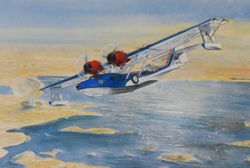 Warwick Jacobs (b.1963). Study of a PBY Catalina flying boat, watercolour, signed, 38cm x 55cm.