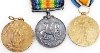 Withdrawn Pre-Sale by Vendor. Three World War I medals, comprising a War and Victory medal, awarded to Pte. H. W. Tomlin, Royal Fusilier's, with ribbons, and a Victory medal awarded to Pte. J. Hewitt, Staffordshire Regiment, etc. (a quantity) - 2