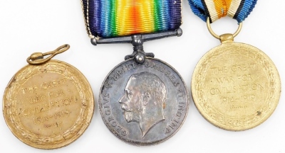 Withdrawn Pre-Sale by Vendor. Three World War I medals, comprising a War and Victory medal, awarded to Pte. H. W. Tomlin, Royal Fusilier's, with ribbons, and a Victory medal awarded to Pte. J. Hewitt, Staffordshire Regiment, etc. (a quantity) - 3