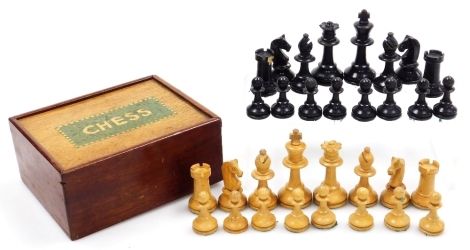 A Staunton type wooden chess set, in box, height of king 6.5cm.