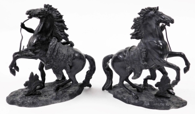 A pair of spelter Marley horses, 31cm wide. - 3