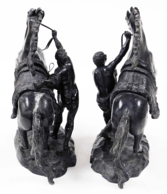 A pair of spelter Marley horses, 31cm wide. - 4