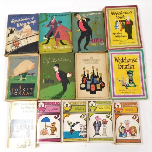 P G Wodehouse; various works, published in Danish, ostensibly soft back, with illustrated covers. (13)