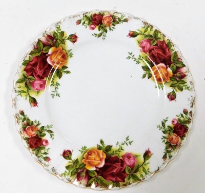 A Royal Albert porcelain part tea service, decorated in the Old Country Roses pattern, comprising teapot, cream jug, bread plate, nine teacups, fourteen saucers and six tea plates. - 2