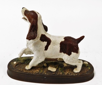 A Royal Doulton matt figure of The Spaniel, raised on a naturalistic oval base, with name plate, printed mark, 30cm wide. - 2