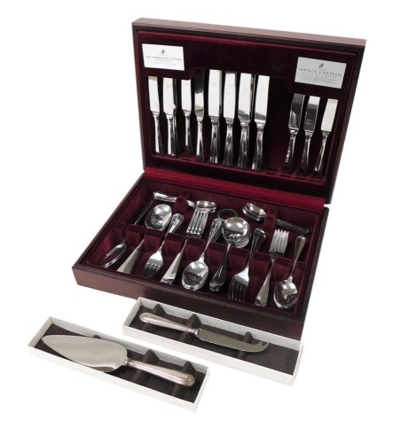 A Viners The Parish Collection stainless steel forty four piece canteen of cutlery, additional cutlery, together with an Arthur Price silver plated cake slice and cheese knife.