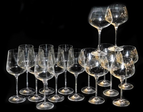 A part suite of Royal Doulton crystal glassware, comprising eight long stem red wine glasses and eight long stem white wine glasses, in four boxes.