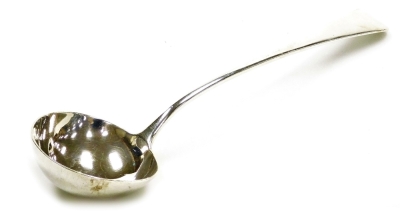 A Victorian silver Old English pattern soup ladle, Charles Boyton (II), London 1886, 8.99oz, 34cm long.