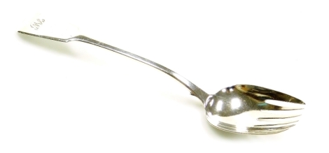 A George III silver Fiddle pattern serving fork, with engraved initials to handle, William Eley and William Fearn, London 1781, 4.21oz.