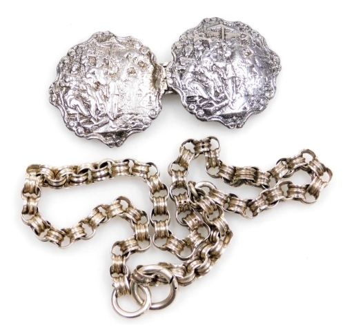 A Victorian silver belt buckle, repousse decorated with  display picture 2