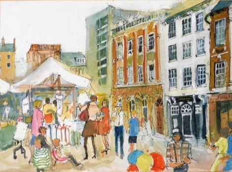 Nina Carroll (British 1932-1990). Street scene, ink and water colour, signed, 24cm x 34cm.