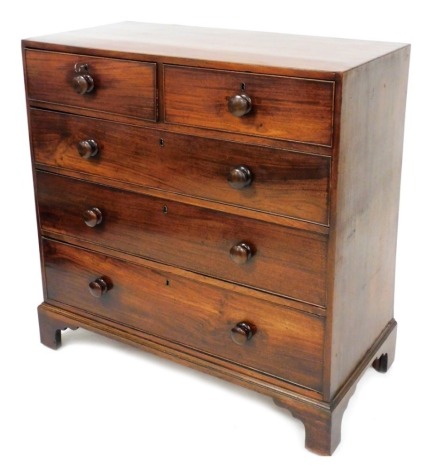 A William IV mahogany chest of two short over three long graduated drawers, raised on bracket feet, 108cm high, 108cm wide, 51cm deep.