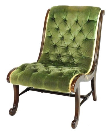 A Regency style mahogany chair, upholstered in green button draylon.