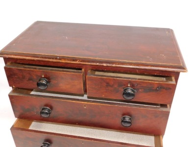 An early Victorian flame mahogany grain painted pine chest, of two short and three long graduated drawers with knob handles and turned feet, 110cm high, 98cm wide, 52cm deep. - 2