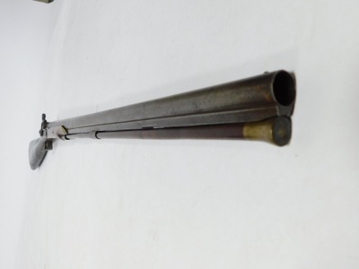 An early 19thC muzzle loading percussion shotgun, with figured walnut stock, ramrod and indistinct makers name XX-Bros, 107cm overall length. - 2