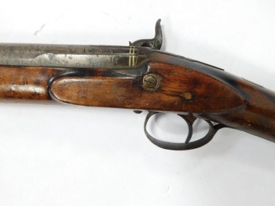 An early 19thC muzzle loading percussion shotgun, with figured walnut stock, ramrod and indistinct makers name XX-Bros, 107cm overall length. - 5