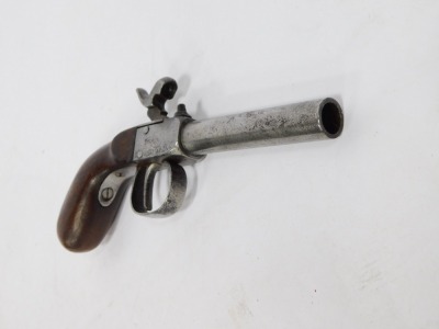 A 19thC percussion pocket pistol, with walnut handle, 18cm. - 2