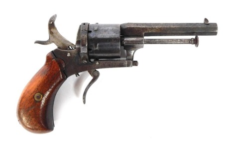 A 19thC 7mm Rim Fire pocket pistol, with walnut handle, 17cm.